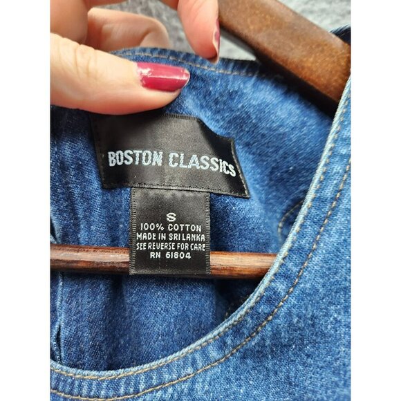 Boston Classics Denim Short-Sleeve Midi Dress With Pocket Size S 100% Cotton Blu - Picture 2 of 4
